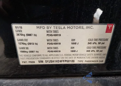 2015 Tesla Model S 70D/85D/P85D из США, поврежденный, VIN 5YJSA1H24FFP68186